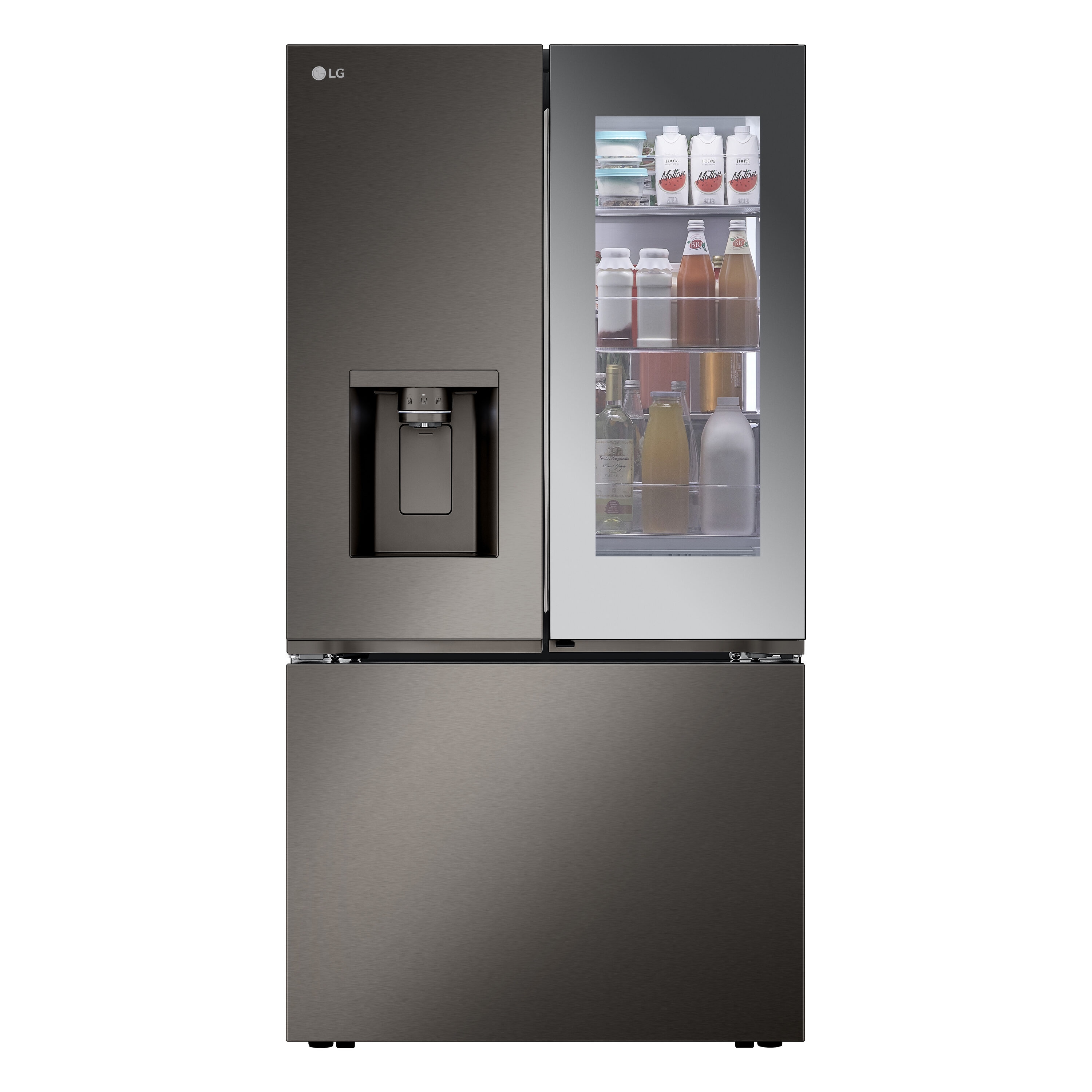LG Counter-Depth InstaView 4 Types of Ice 25.5-cu ft 3 -Door Smart Compatible French Door Refrigerator with Dual Ice Maker with Water and Ice Dispenser and Door within Door ( PrintProof Black Stainless Steel ) ENERGY STAR Certified