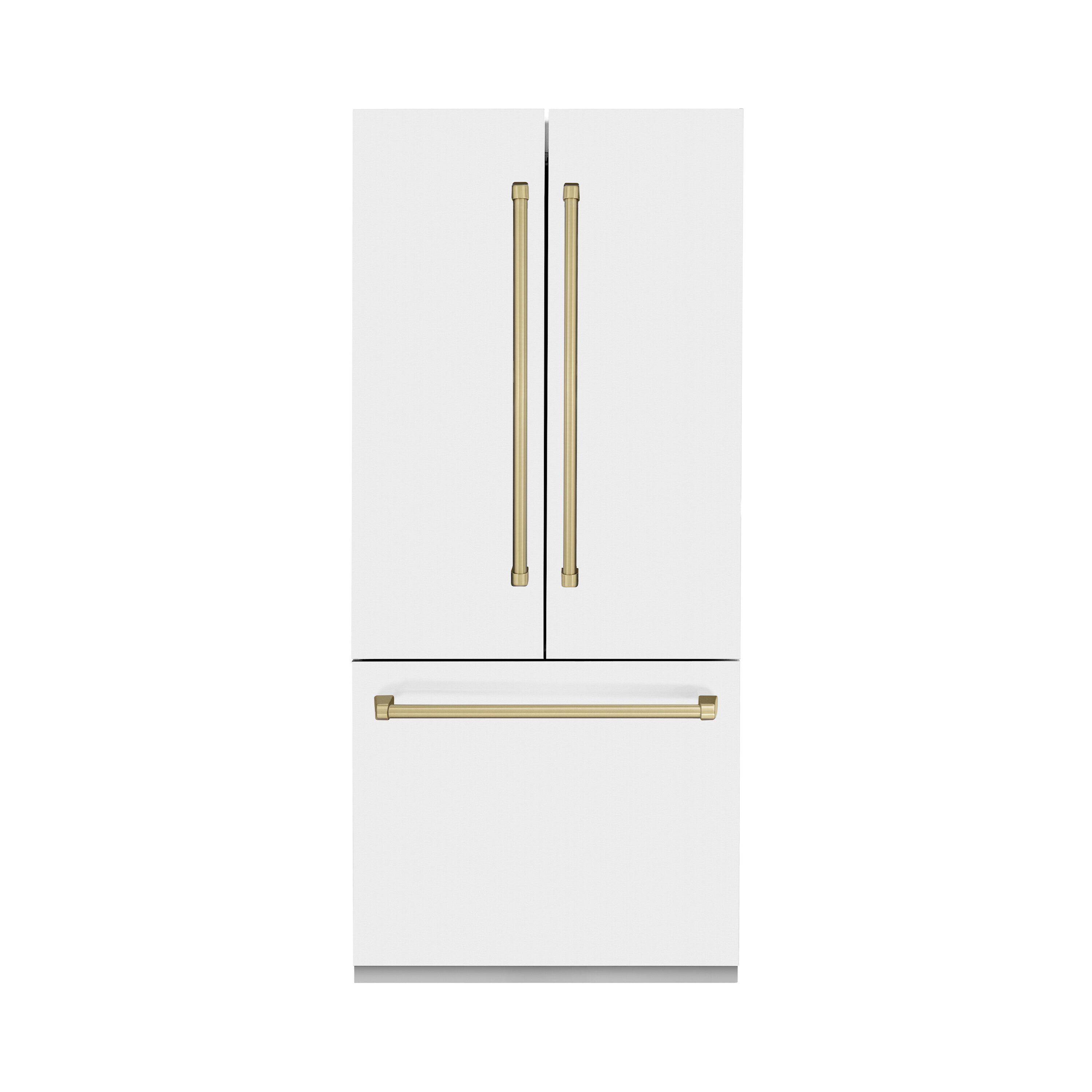 ZLINE KITCHEN & BATH Counter-Depth 19.6-cu ft 3 -Door Built-In French Door Refrigerator with Ice Maker with Water Dispenser ( Stainless Steel with White Matte door and Champagne Bronze Accent handle ) ENERGY STAR Certified