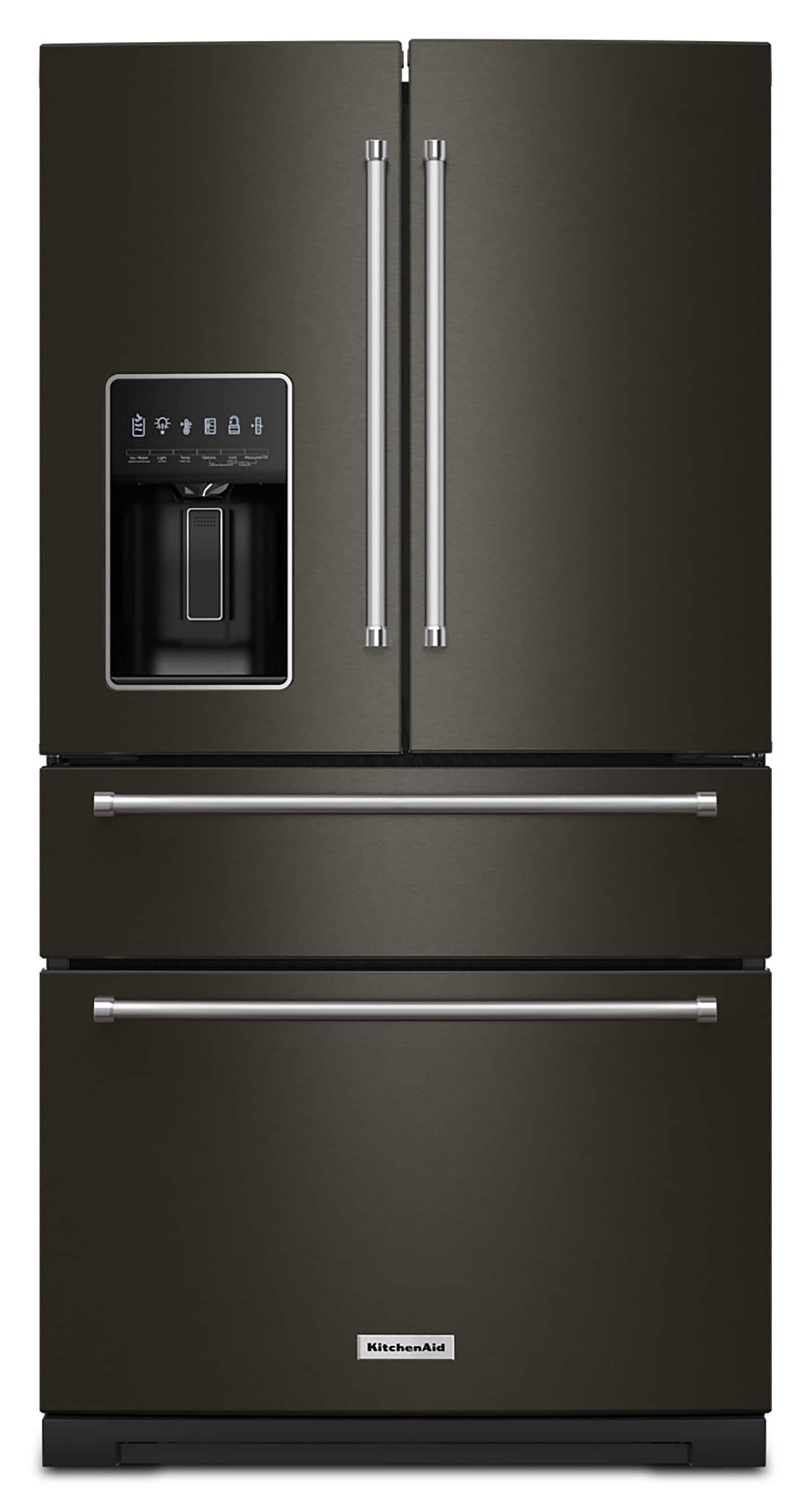 KitchenAid Standard-Depth 26.2-cu ft 4 -Door French Door Refrigerator with Water and Ice Dispenser ( Black Stainless )