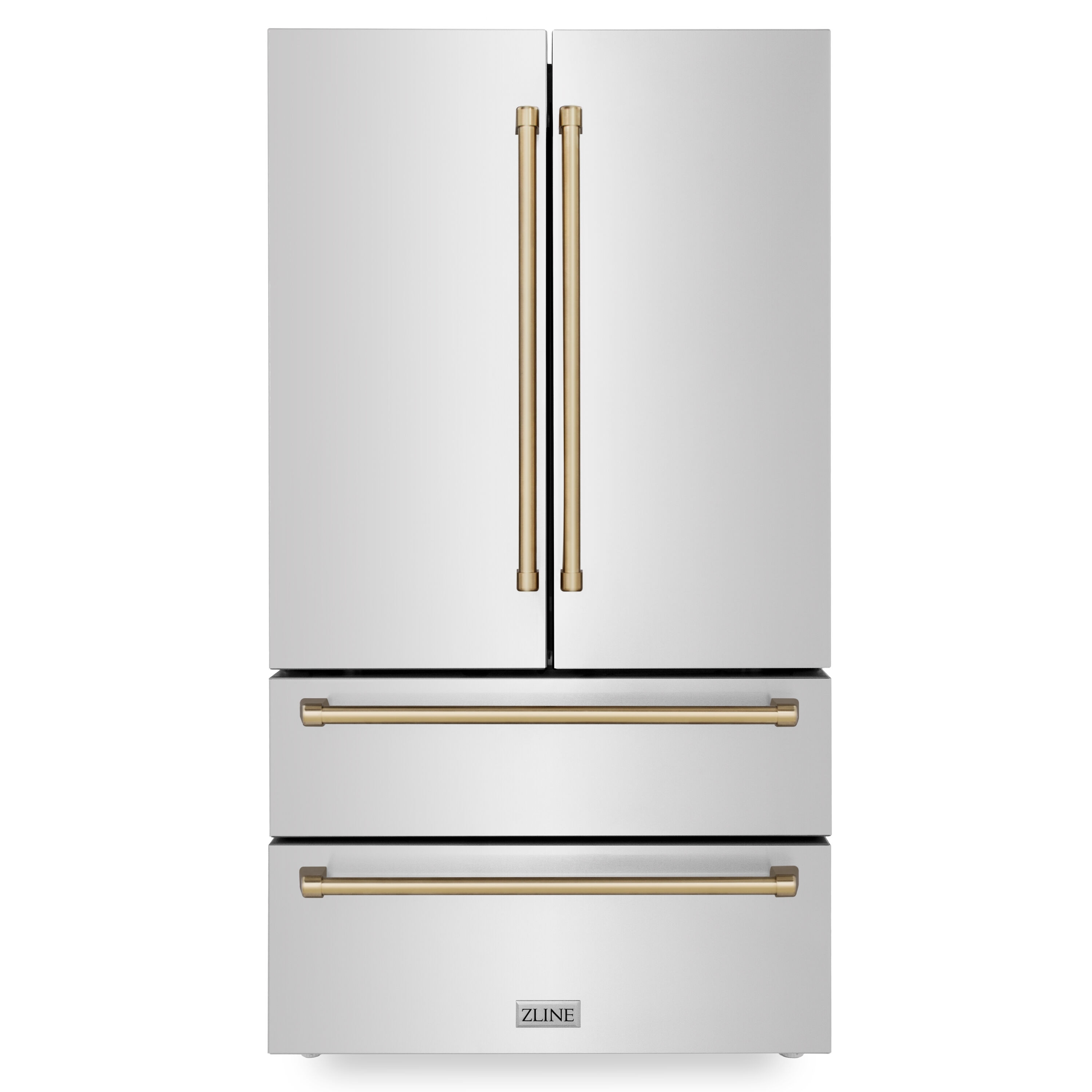 ZLINE KITCHEN & BATH Counter-Depth Autograph Edition 22.5-cu ft 4 -Door French Door Refrigerator with Ice Maker ( Fingerprint Resistant Stainless Steel with Champagne Bronze accent Handles ) ENERGY STAR Certified
