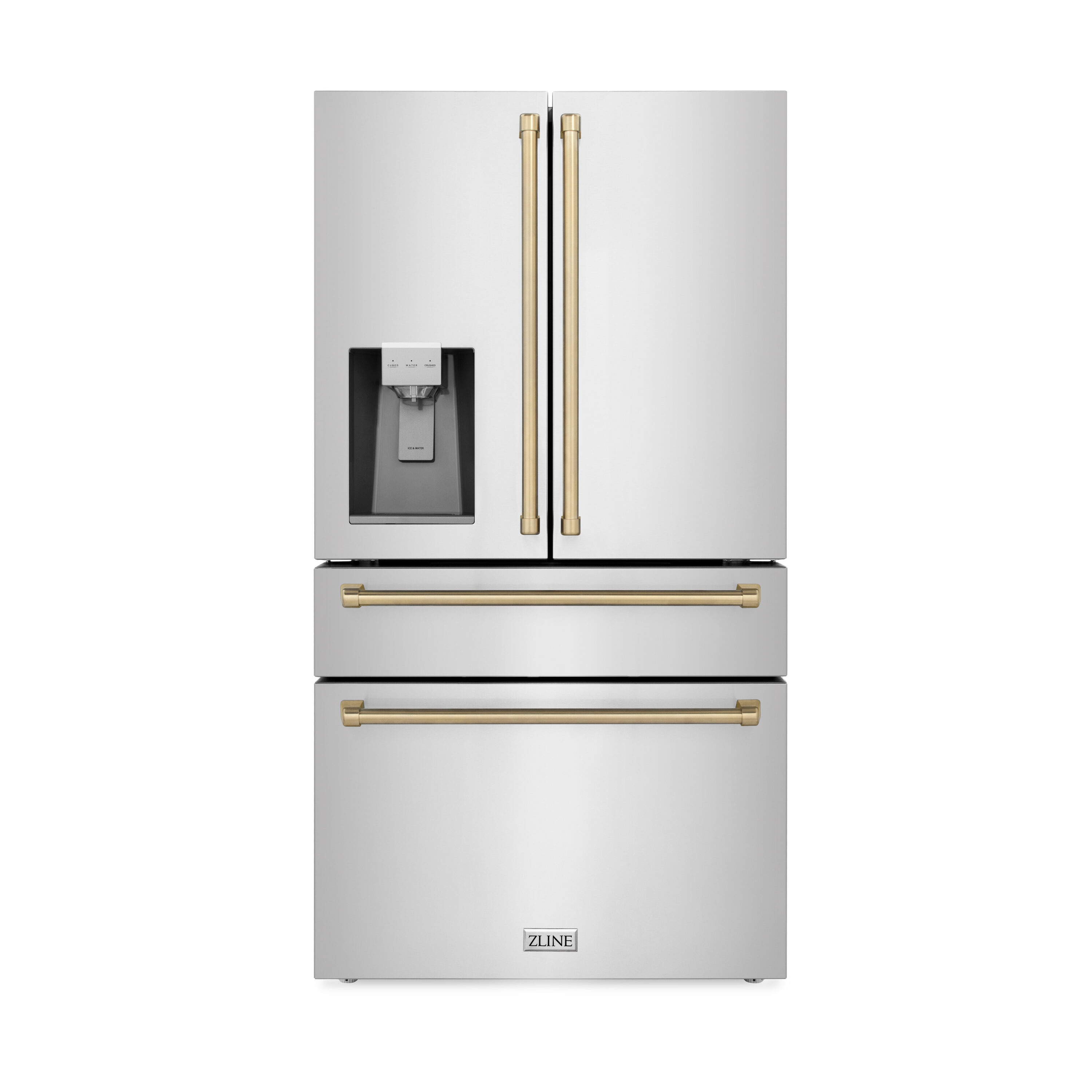 ZLINE KITCHEN & BATH Counter-Depth Autograph Edition 21.6-cu ft 4 -Door French Door Refrigerator with Ice Maker with Water Dispenser ( Fingerprint Resistant Stainless Steel with Champagne Bronze accent Handles ) ENERGY STAR Certified