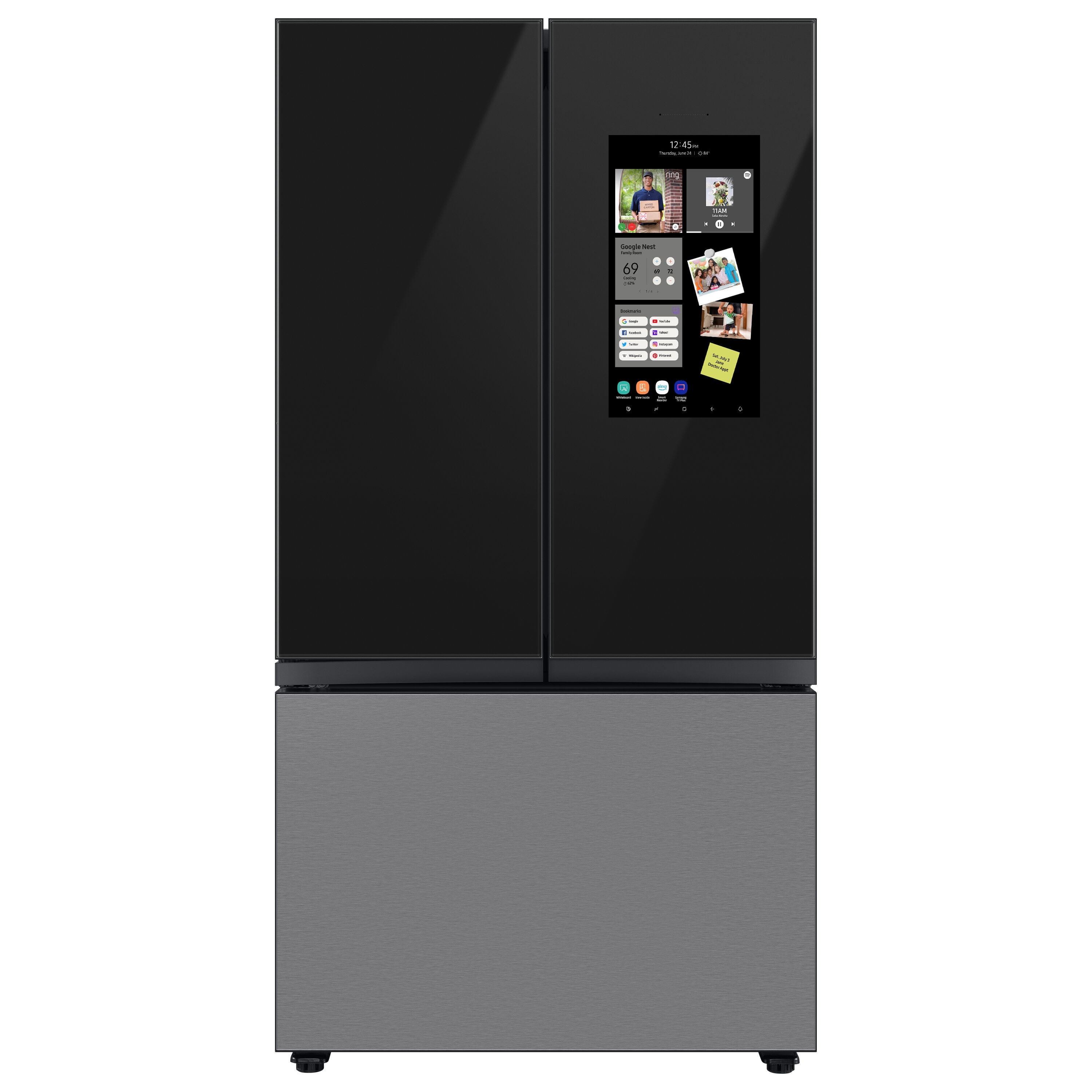 Samsung Bespoke 3-Door French Door Standard-Depth Black Smart Hub Refrigerator (2 Panels Sold Separately)